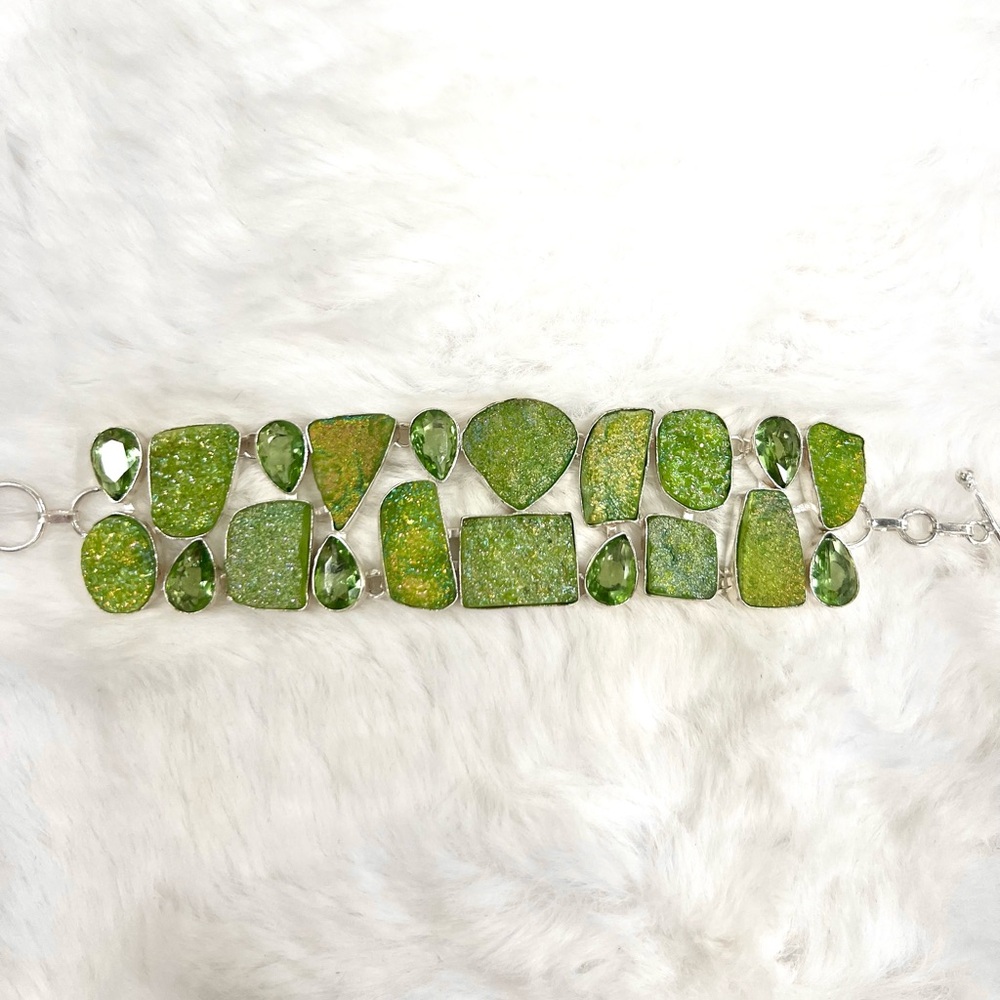 Green Titanium Drusy 925 Gemstone Large Bracelet ONLY